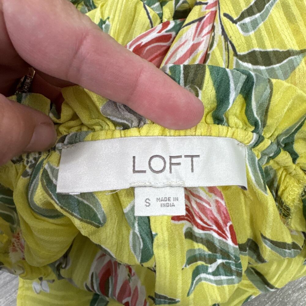 Women's LOFT Blouse Shirt Long Sleeve Yellow Floral Print sz S - Picture 7 of 7